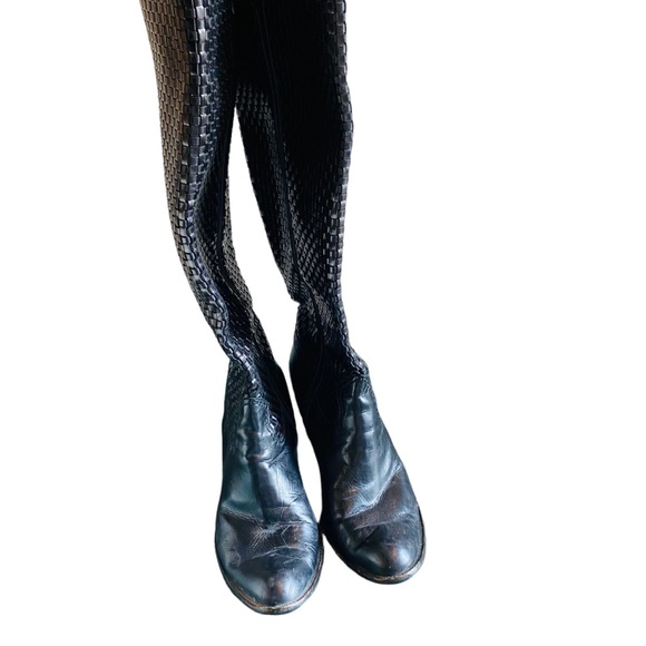 Stuart Weitzman Black Leather Woven Western Tall Boots - Picture 5 of 14